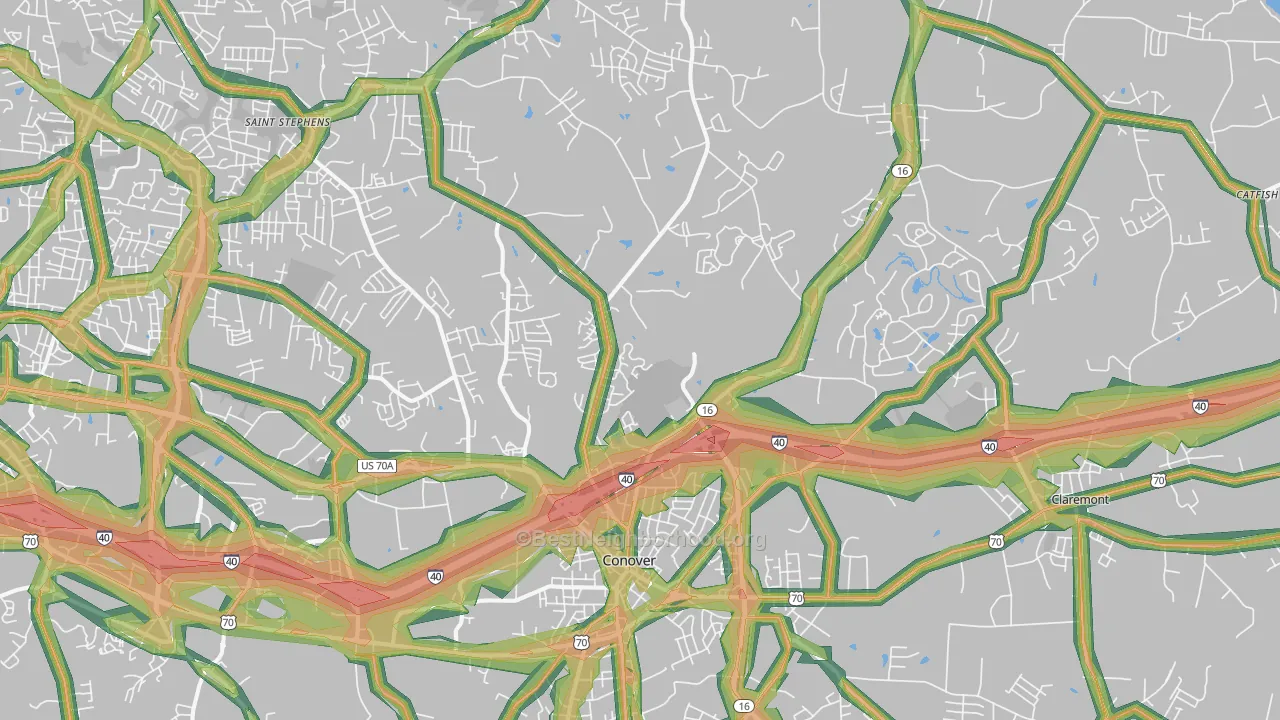 Conover, NC Map of Noise Levels in Conover