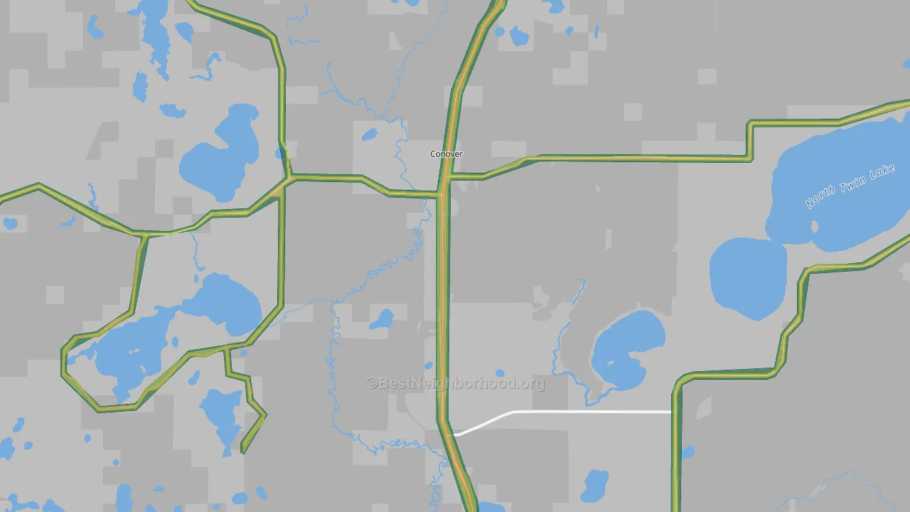 Conover, WI Map of Noise Levels in Conover