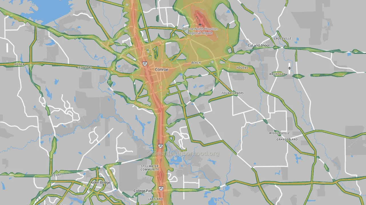 Conroe, TX Map of Noise Levels in Conroe