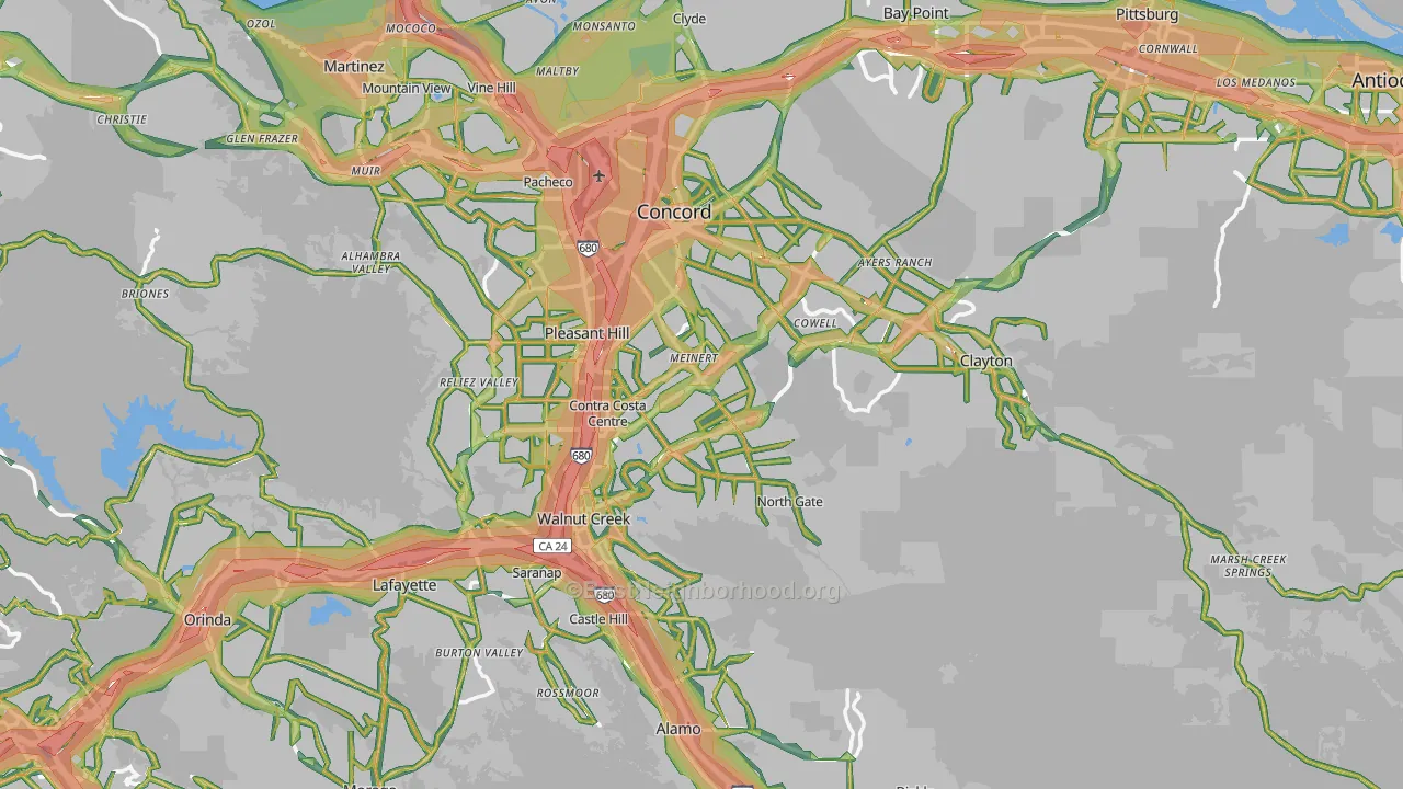 Contra Costa County, CA Map of Noise Levels in Contra Costa County