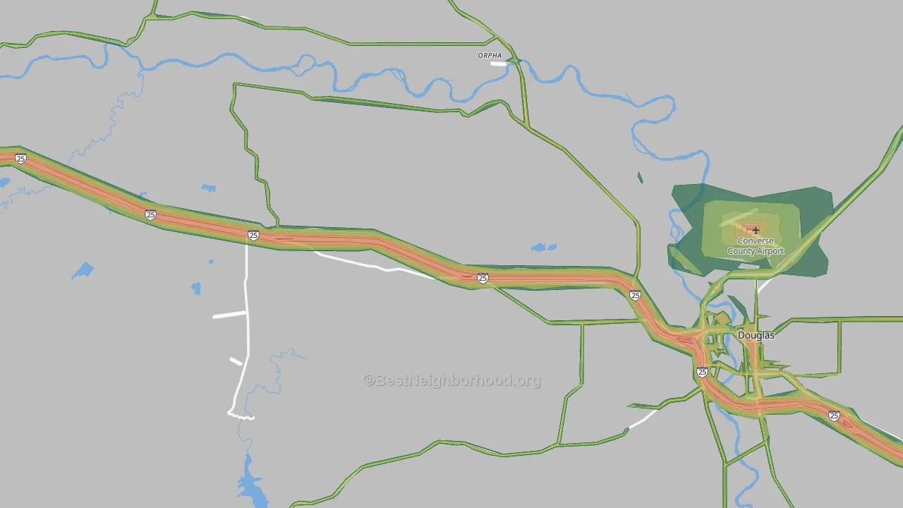 Converse County, WY Map of Noise Levels in Converse County