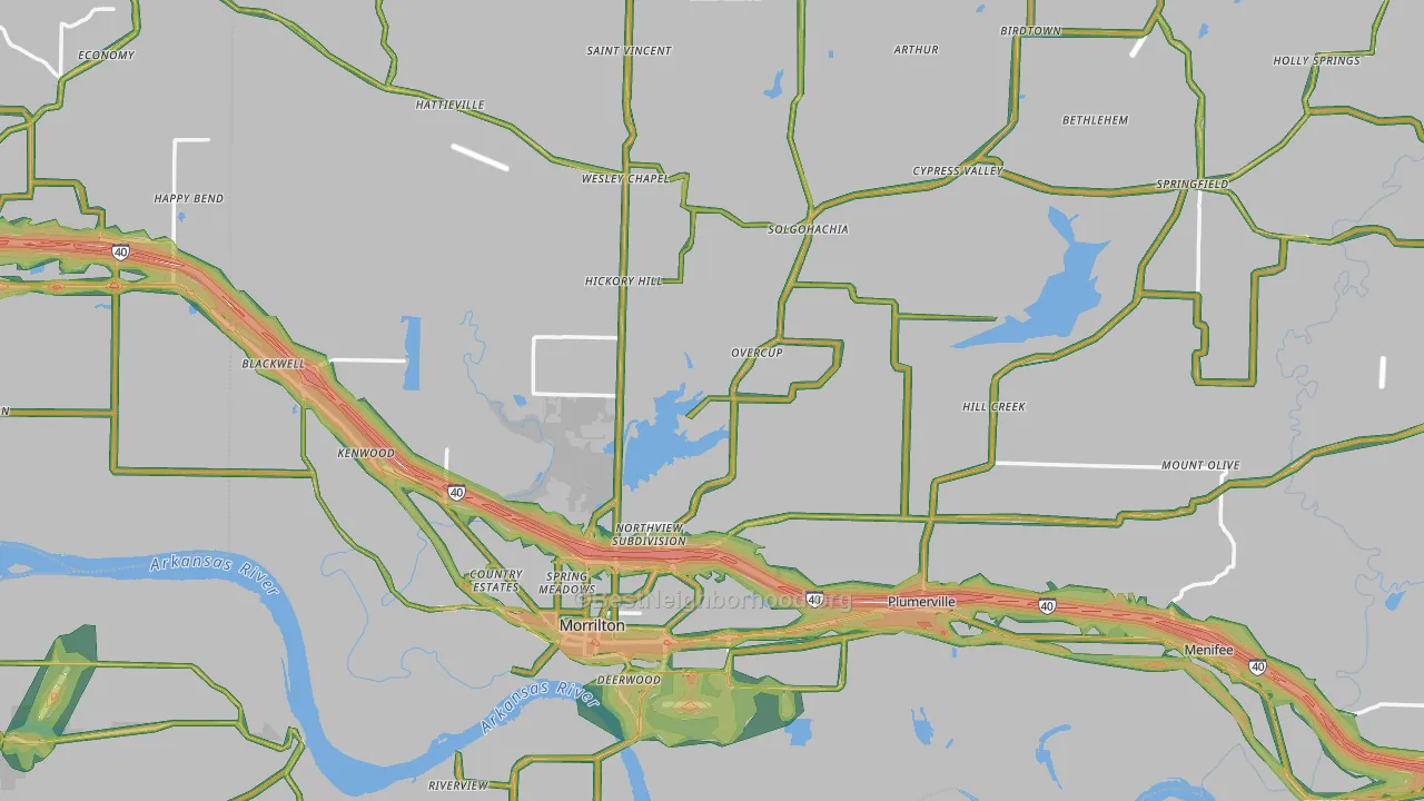 Conway County, AR Map of Noise Levels in Conway County
