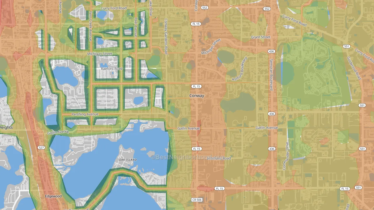 Conway, Orlando, FL Map of Noise Levels in Conway