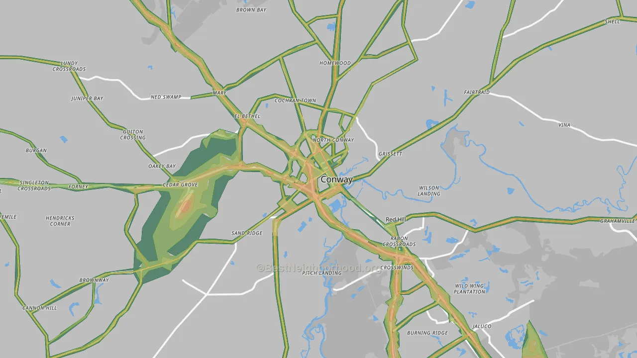 Conway, SC Map of Noise Levels in Conway