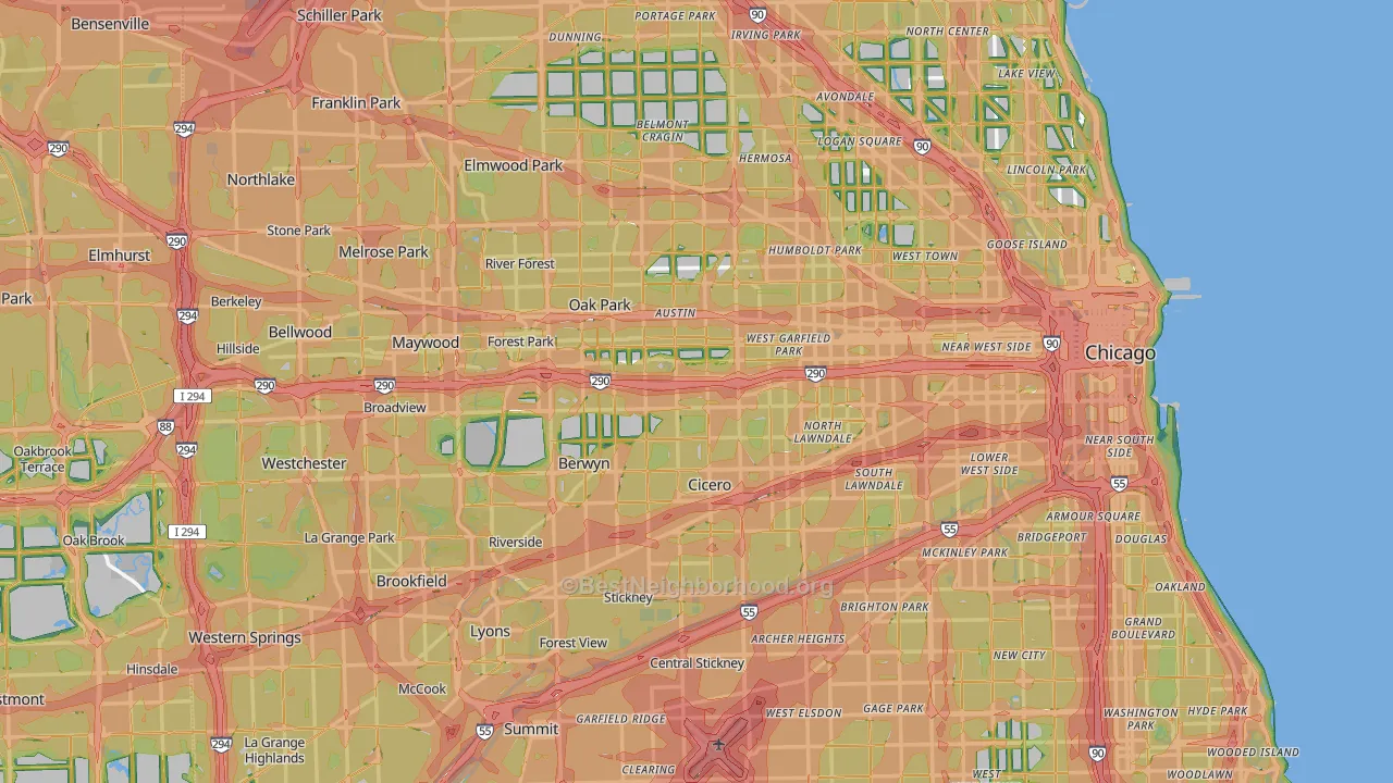 Cook County, IL Map of Noise Levels in Cook County