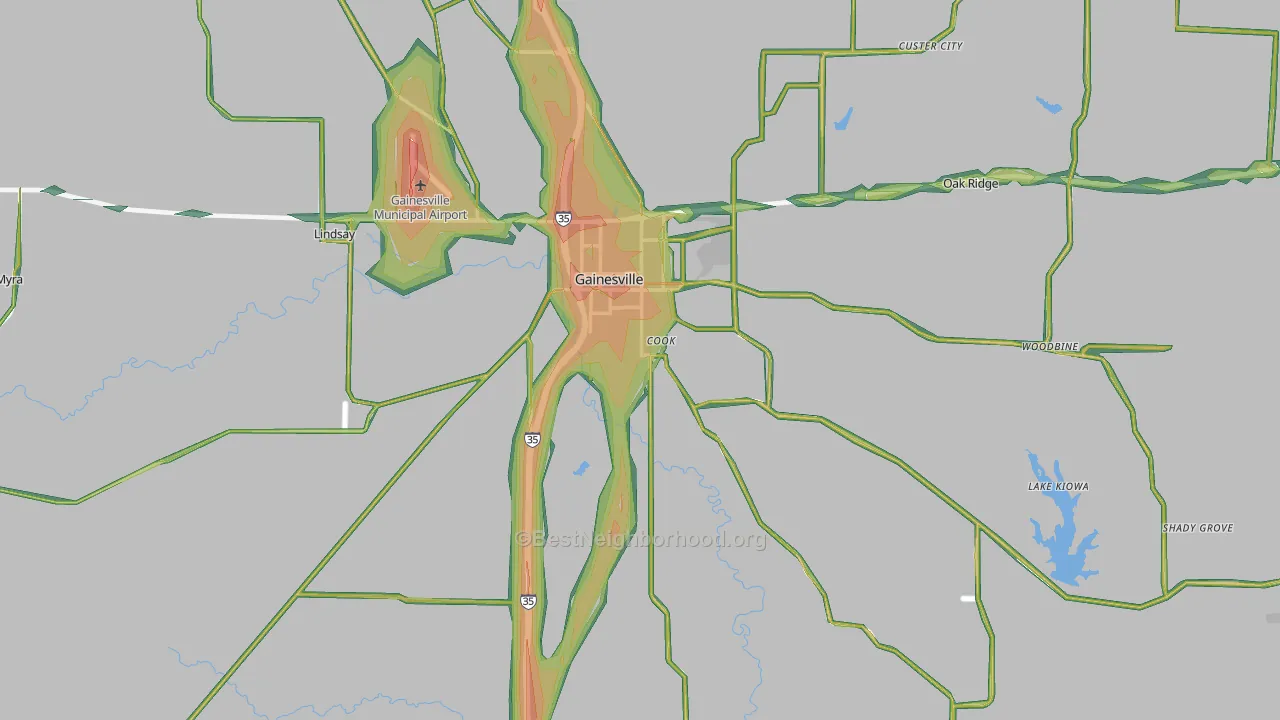 Cooke County, TX Map of Noise Levels in Cooke County