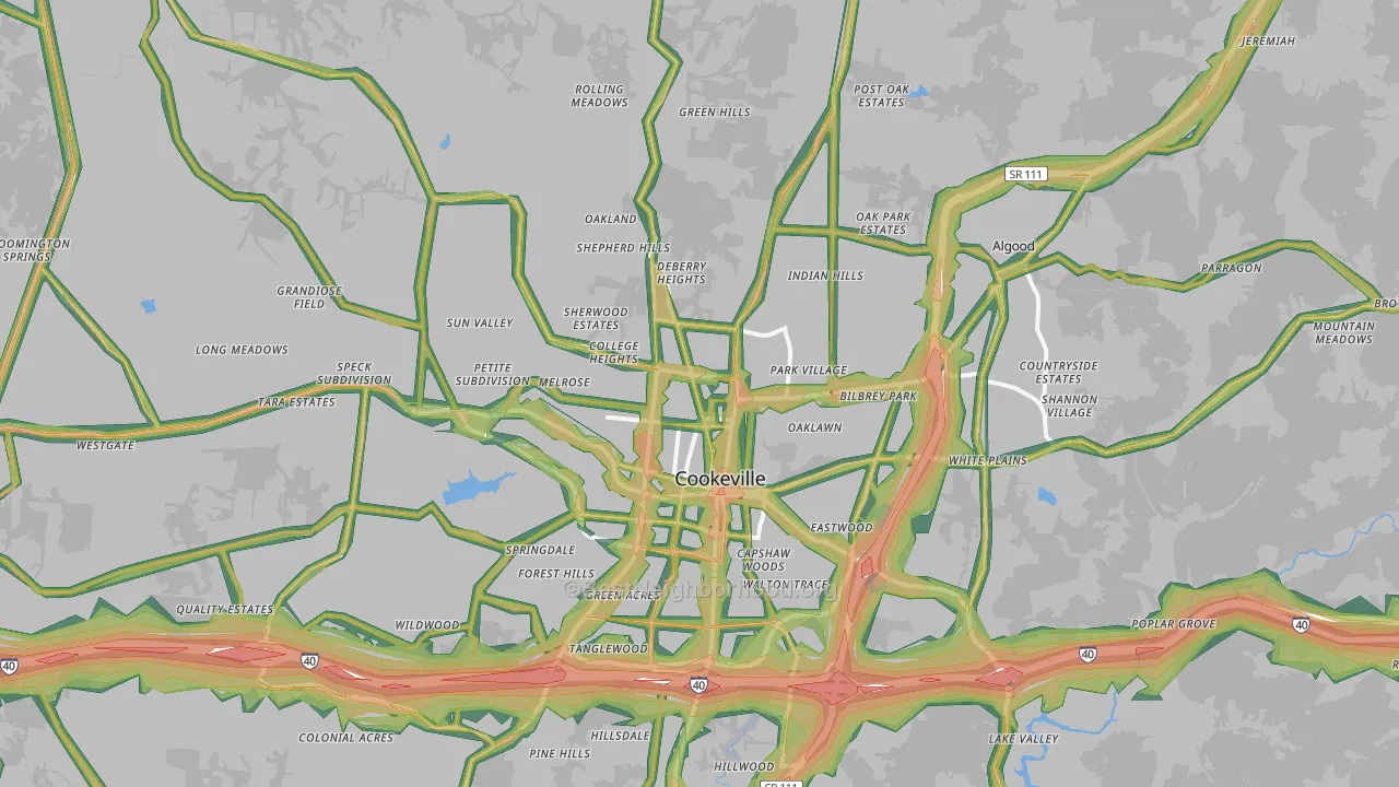 Cookeville, TN Map of Noise Levels in Cookeville