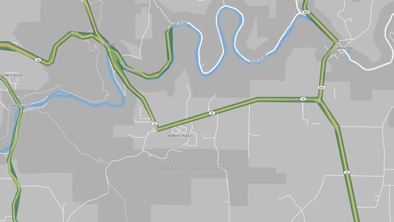 Cooksburg, PA Map of Noise Levels in Cooksburg