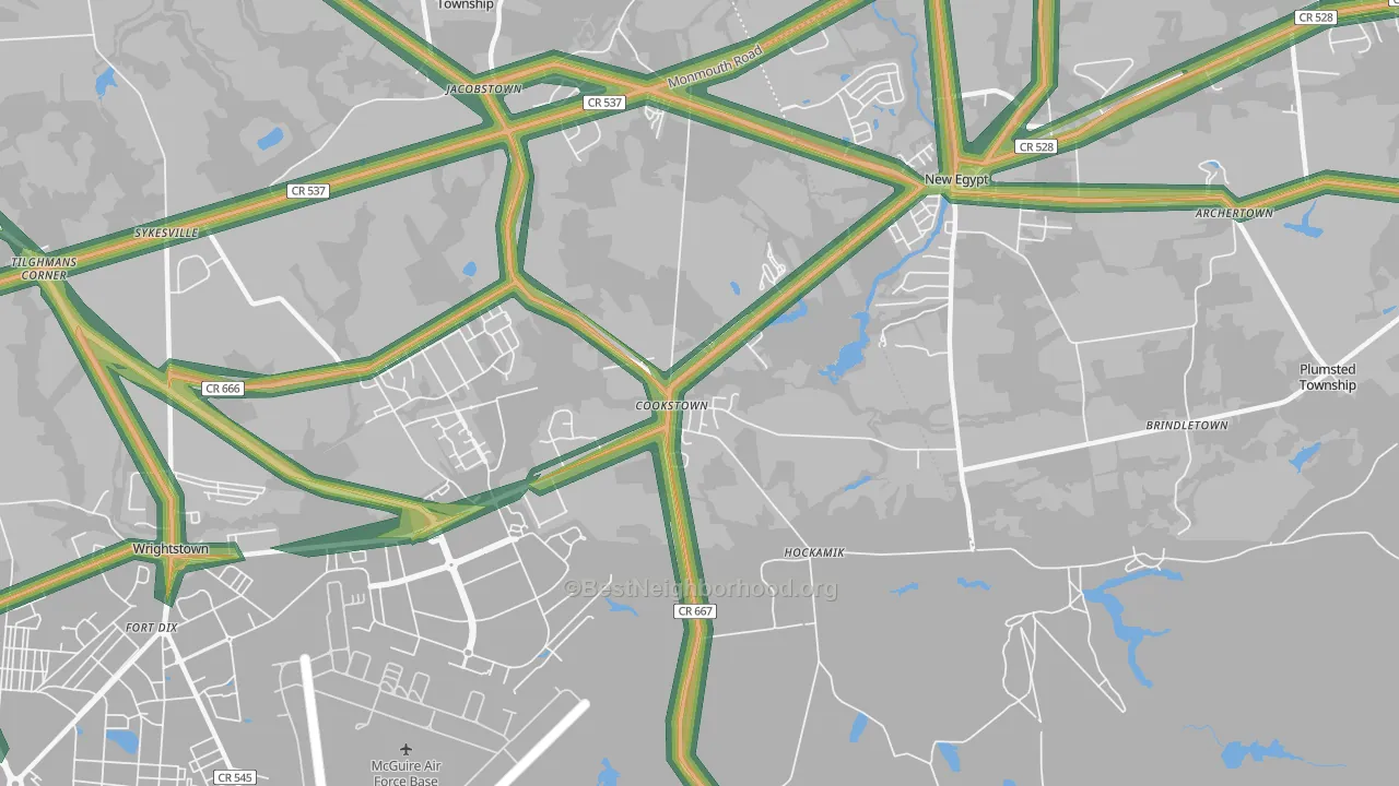 Cookstown, NJ Map of Noise Levels in Cookstown