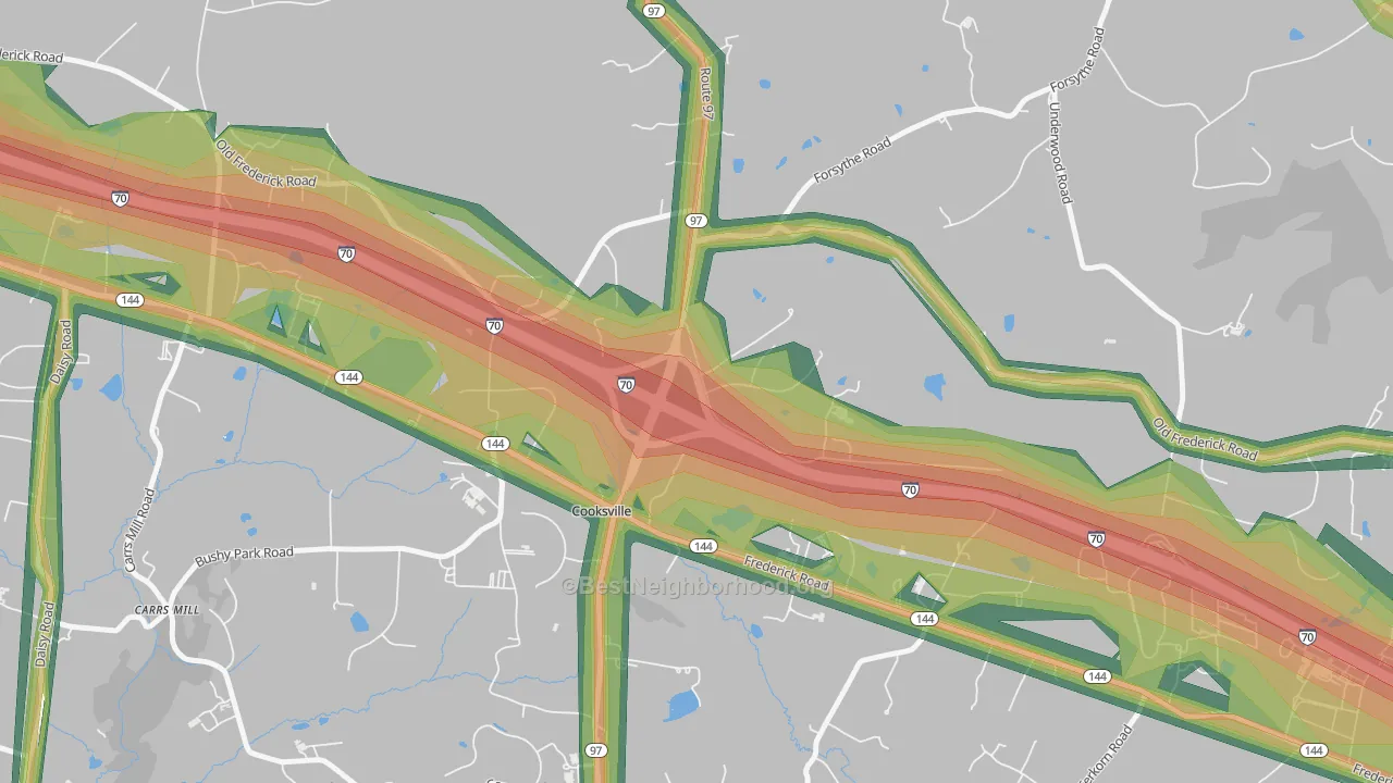 Cooksville, MD Map of Noise Levels in Cooksville
