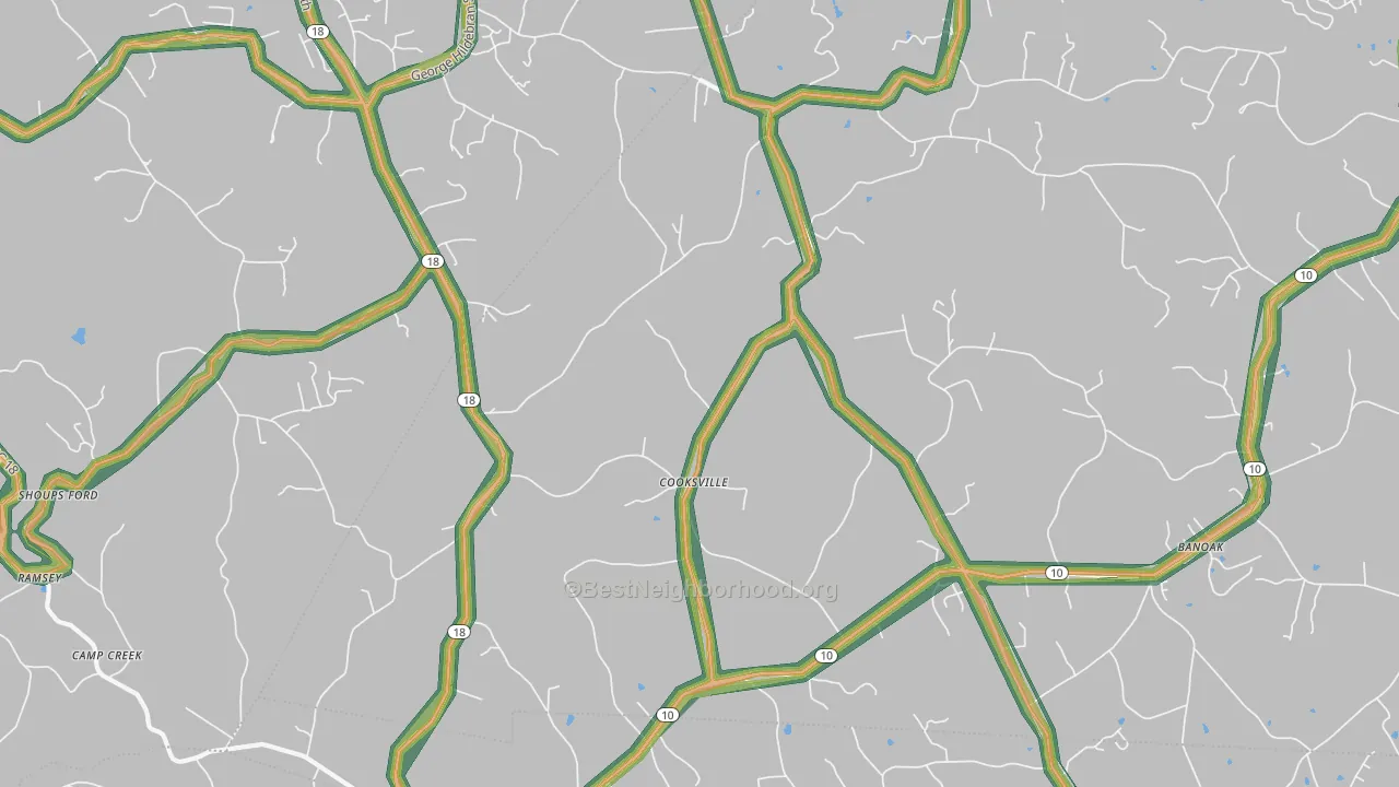 Cooksville, NC Map of Noise Levels in Cooksville