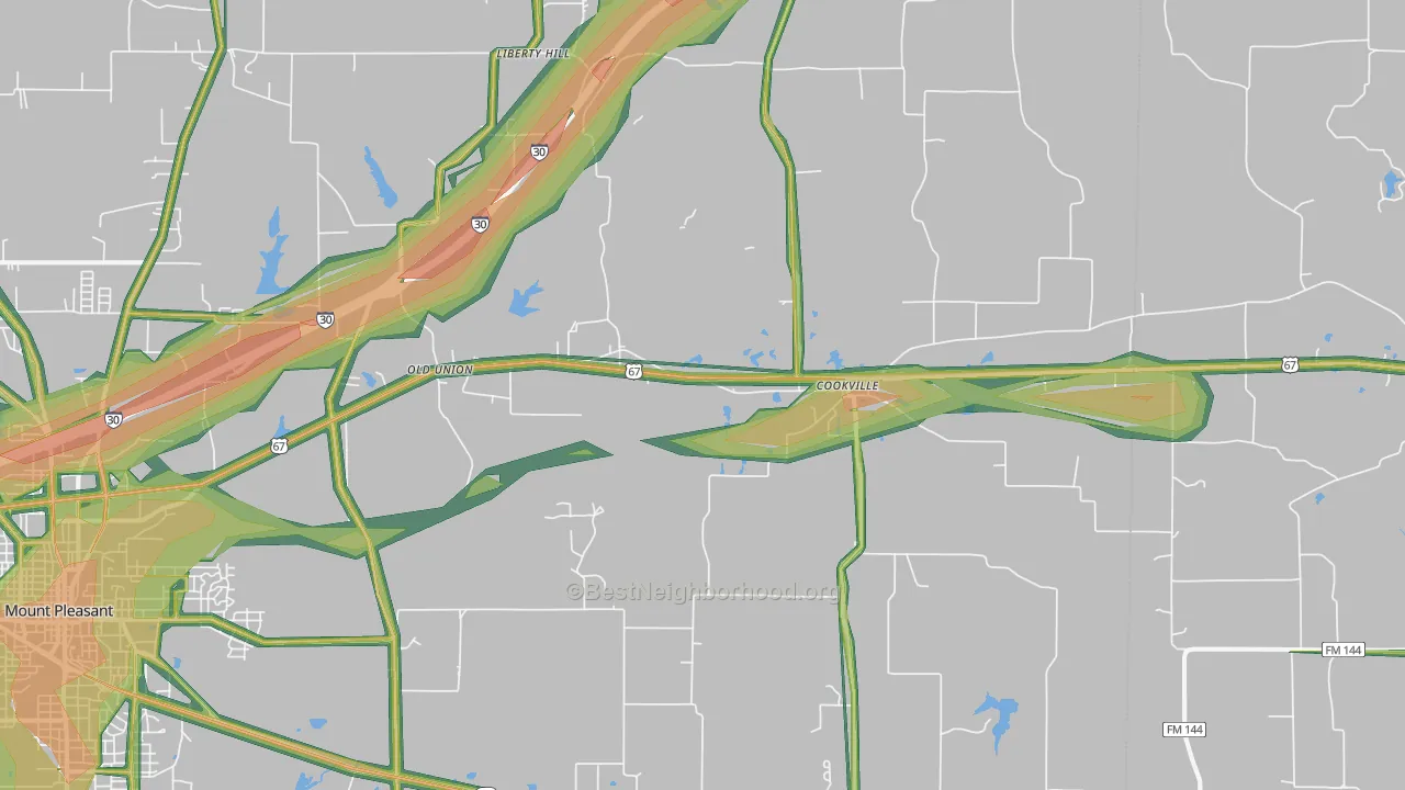 Cookville, TX Map of Noise Levels in Cookville