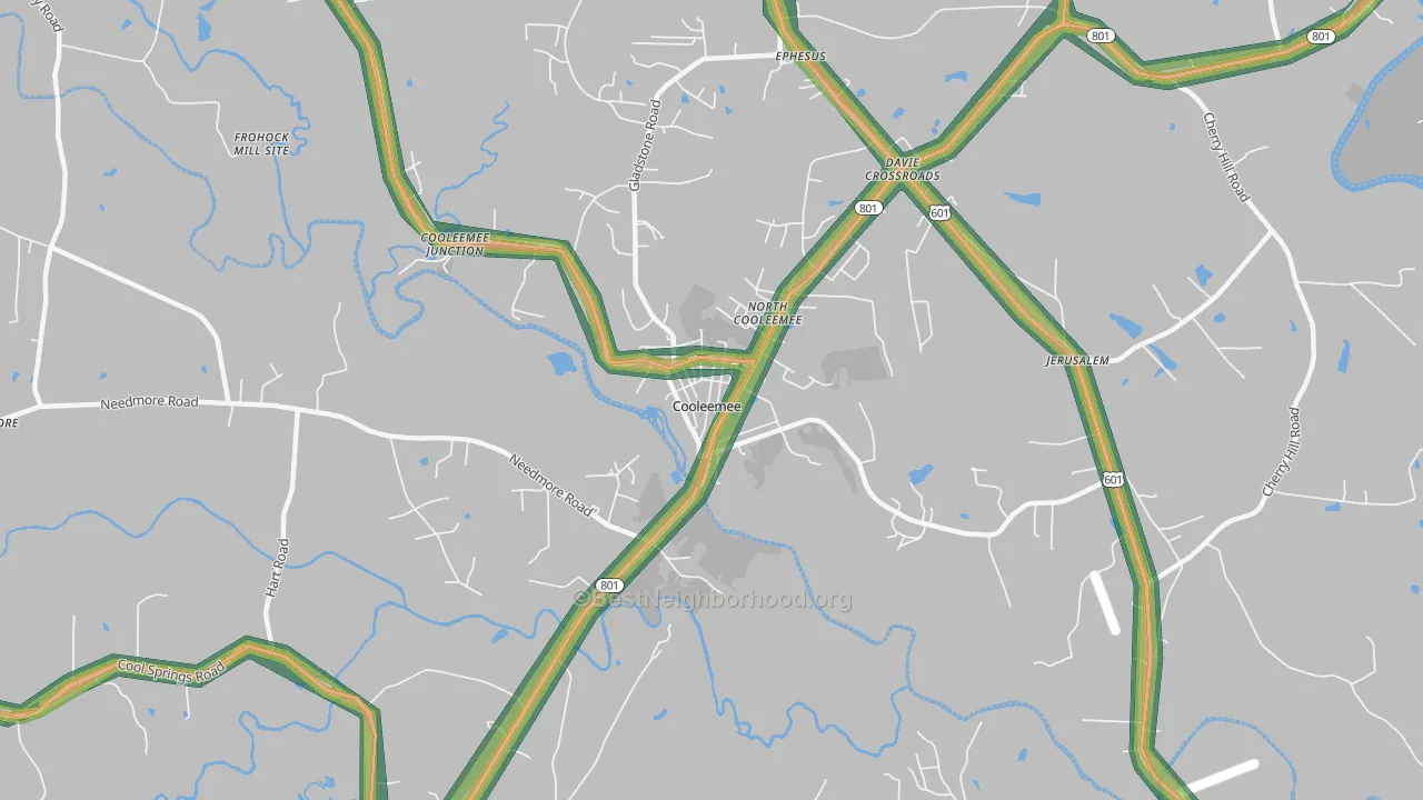 Cooleemee, NC Map of Noise Levels in Cooleemee