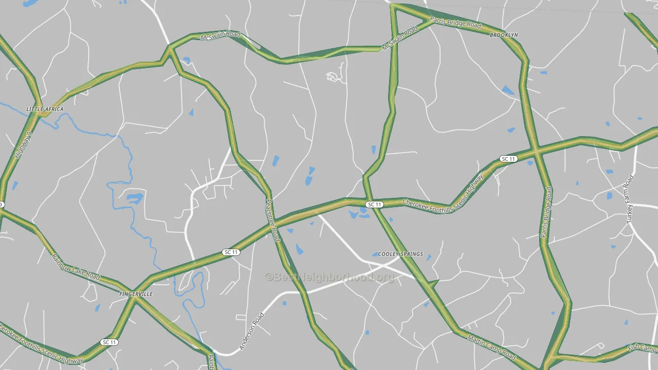 Cooley Springs, SC Map of Noise Levels in Cooley Springs