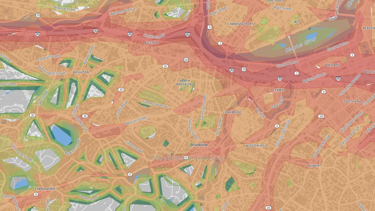 Coolidge Corner, Brookline, MA Map of Noise Levels in Coolidge Corner