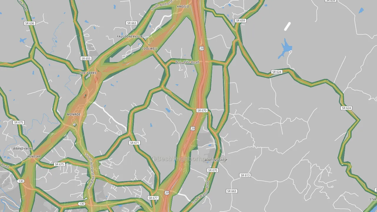 Coolwell, VA Map of Noise Levels in Coolwell