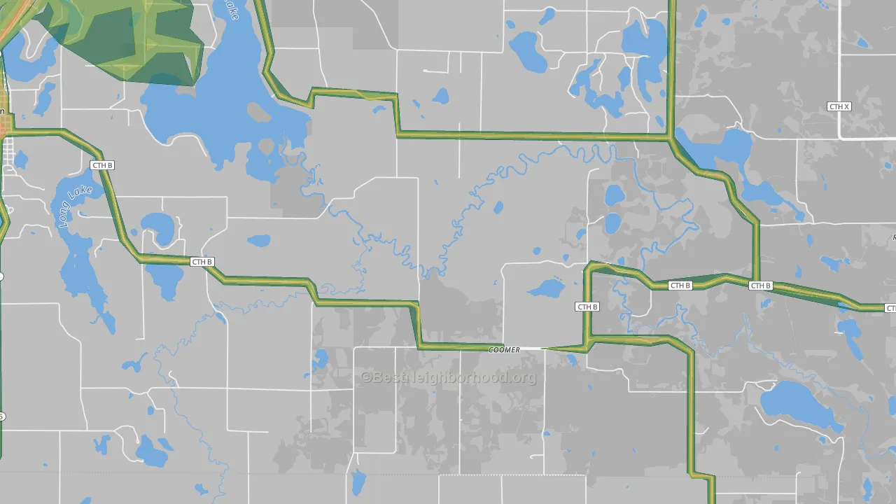 Coomer, WI Map of Noise Levels in Coomer