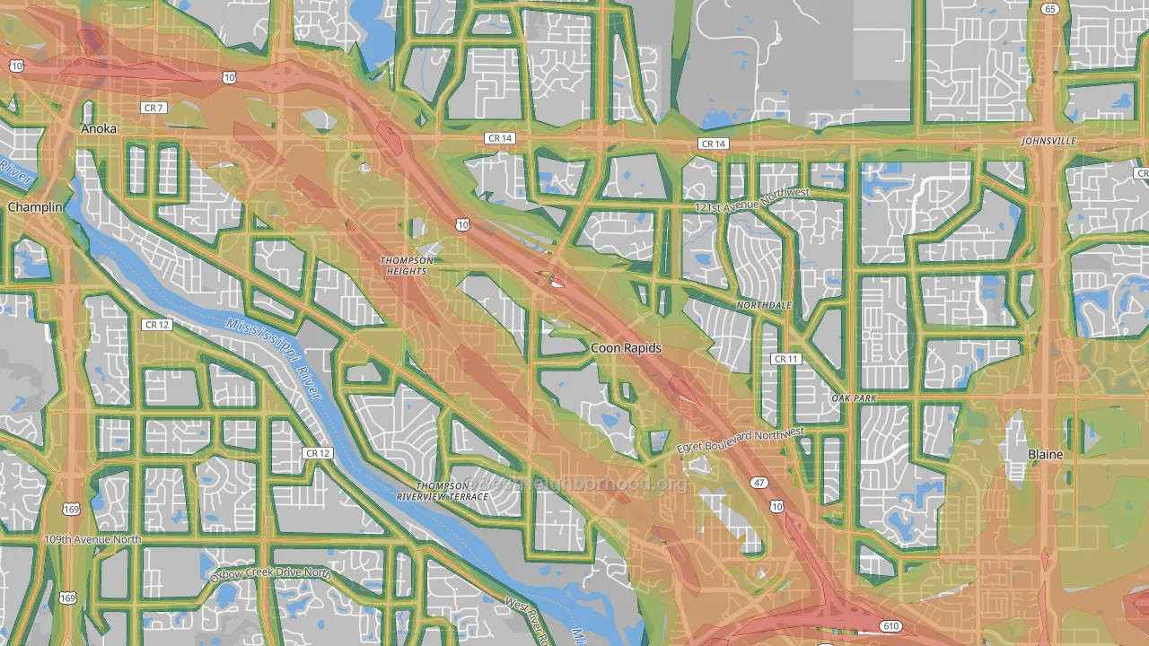 Coon Rapids, MN Map of Noise Levels in Coon Rapids