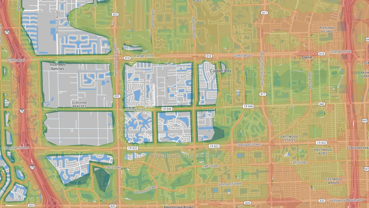 Cooper City, FL Map of Noise Levels in Cooper City
