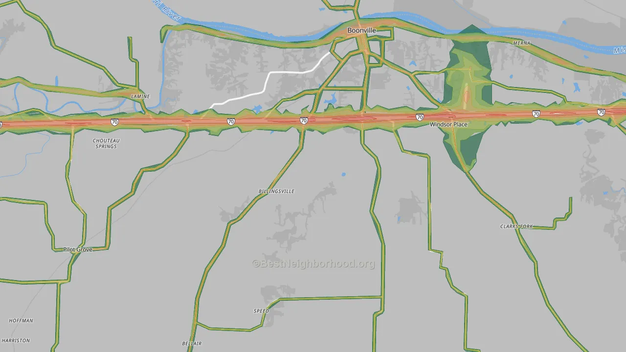 Cooper County, MO Map of Noise Levels in Cooper County