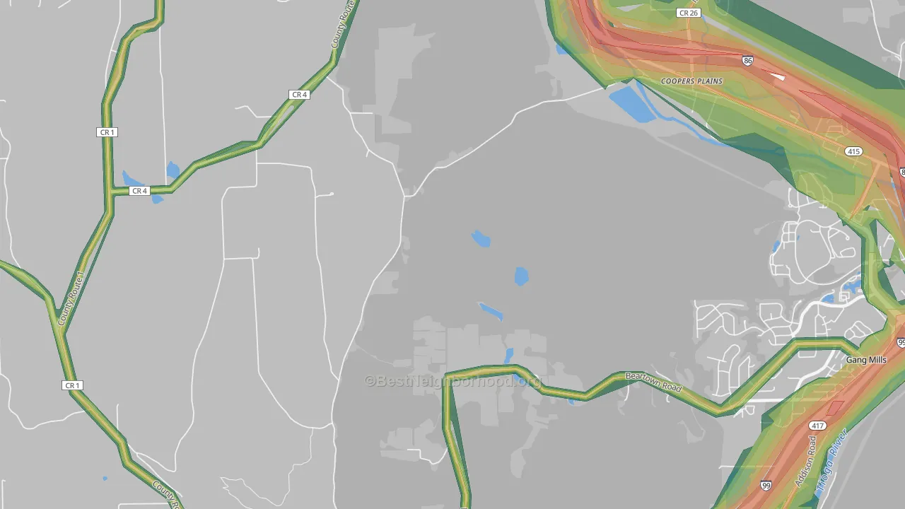 Coopers Plains, NY Map of Noise Levels in Coopers Plains
