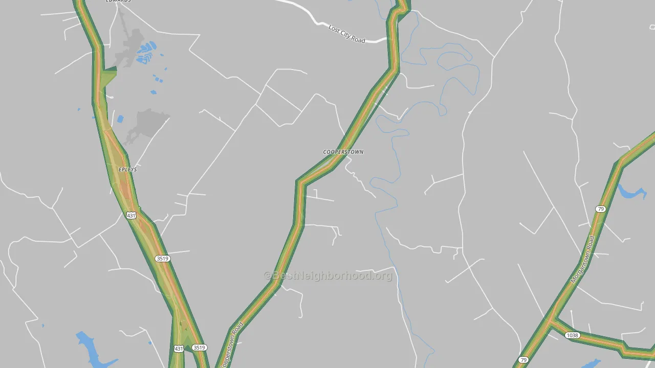 Cooperstown, KY Map of Noise Levels in Cooperstown