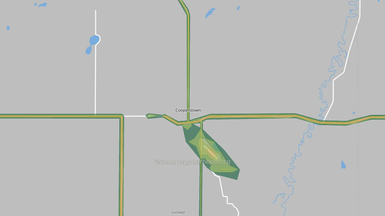 Cooperstown, ND Map of Noise Levels in Cooperstown