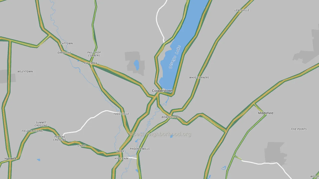 Cooperstown, NY Map of Noise Levels in Cooperstown