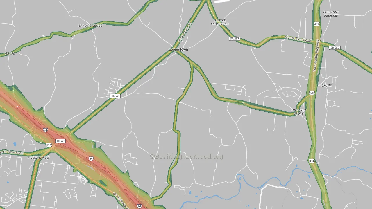Coopertown, TN Map of Noise Levels in Coopertown