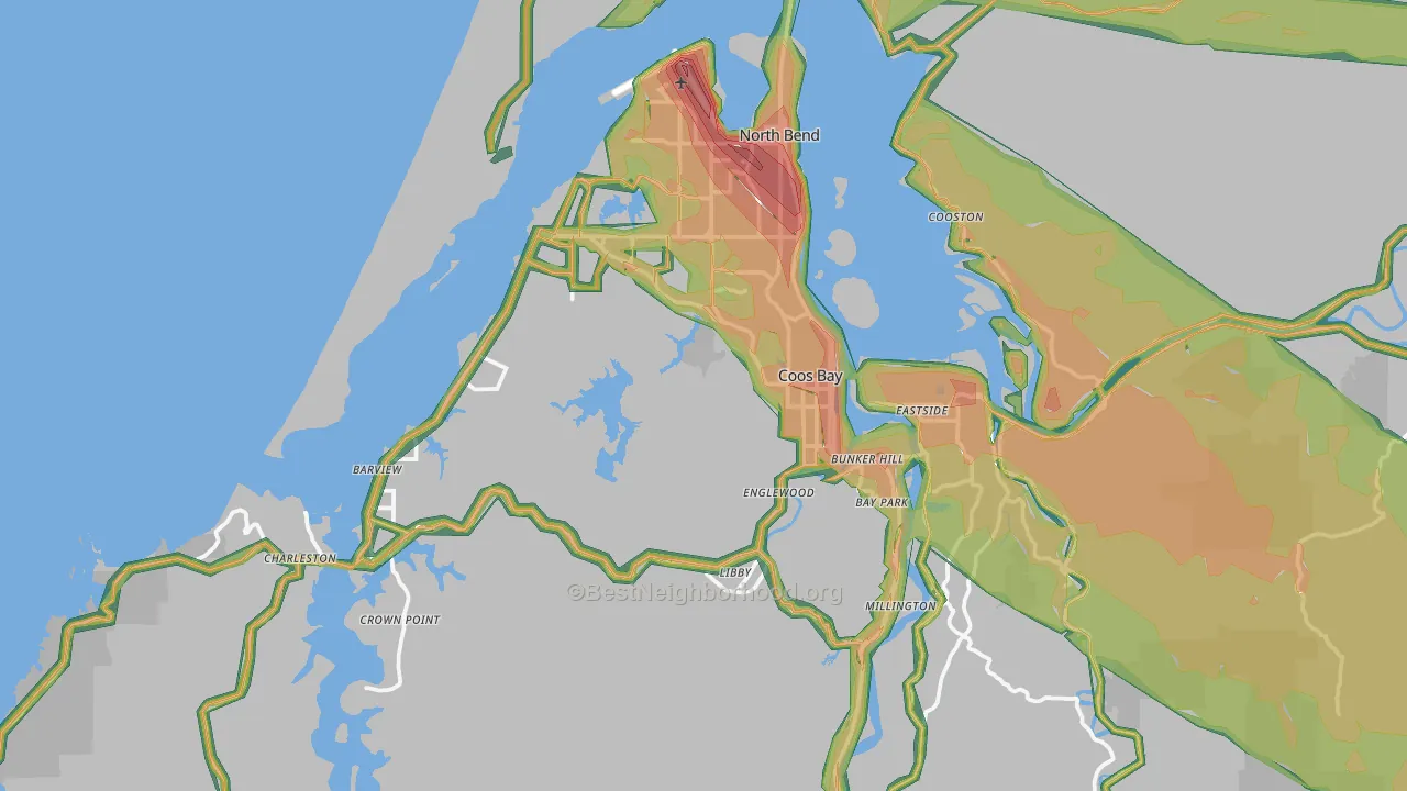 Coos Bay, OR Map of Noise Levels in Coos Bay