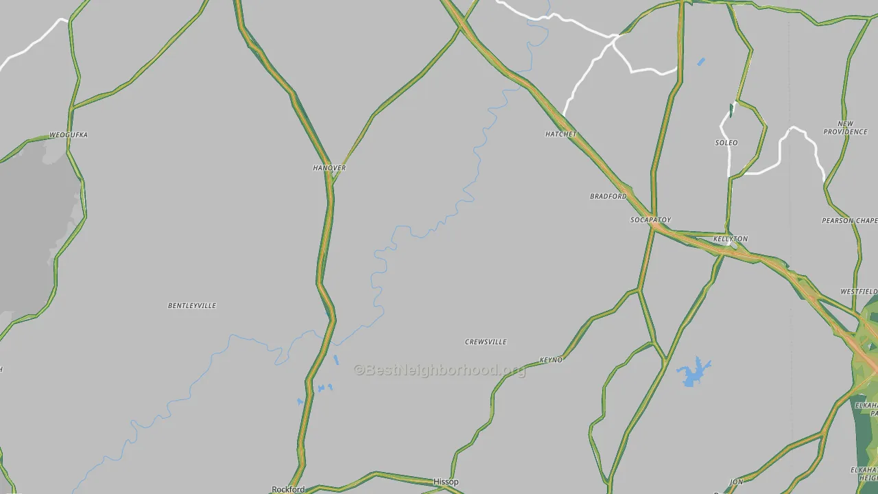 Coosa County, AL Map of Noise Levels in Coosa County
