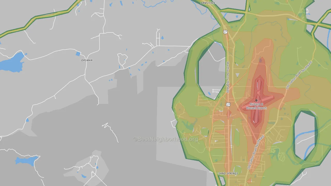 Coosa, GA Map of Noise Levels in Coosa