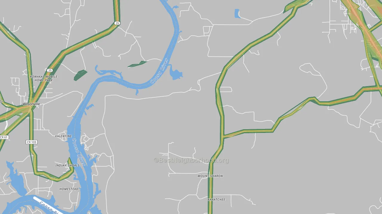 Coosa Pines, AL Map of Noise Levels in Coosa Pines