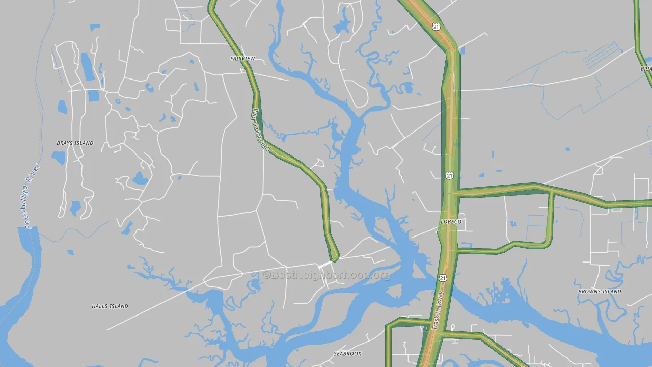 Coosaw, SC Map of Noise Levels in Coosaw