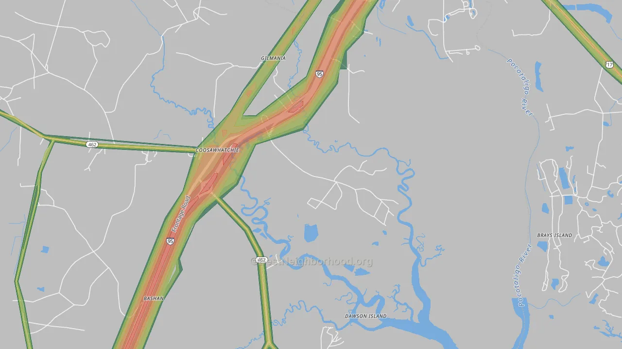 Coosawatchie, SC Map of Noise Levels in Coosawatchie