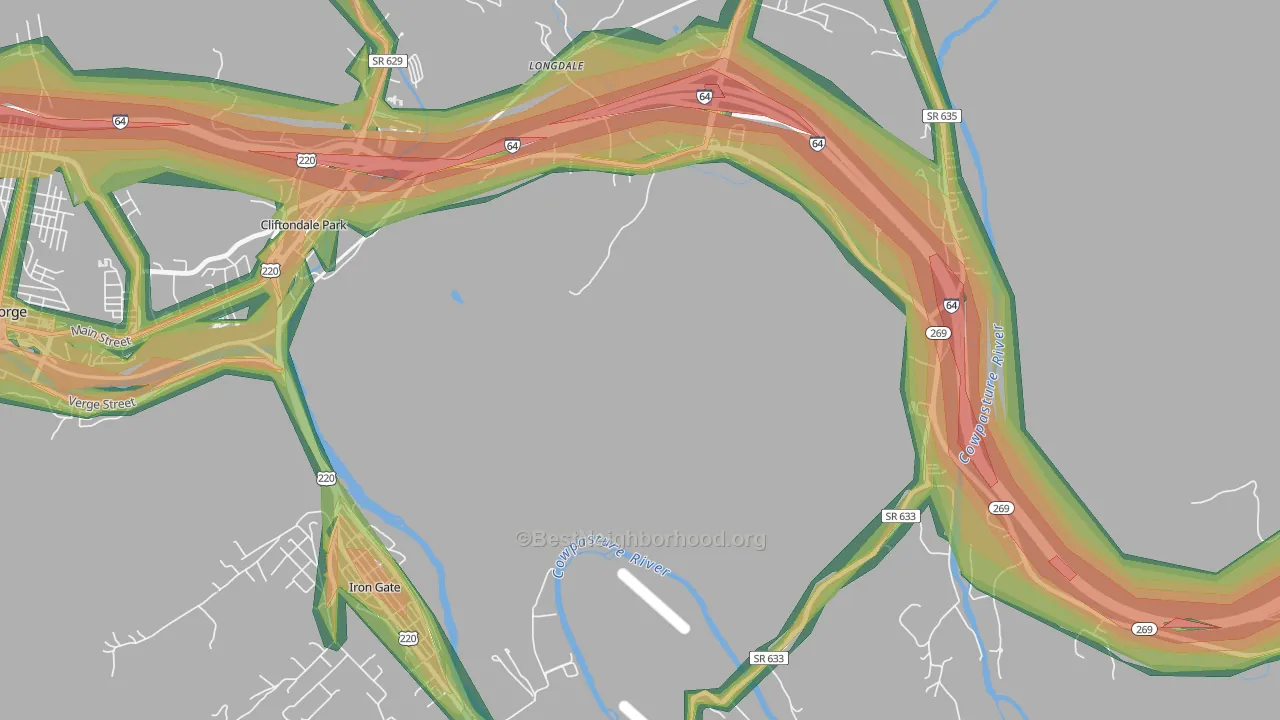 Copeland, VA Map of Noise Levels in Copeland
