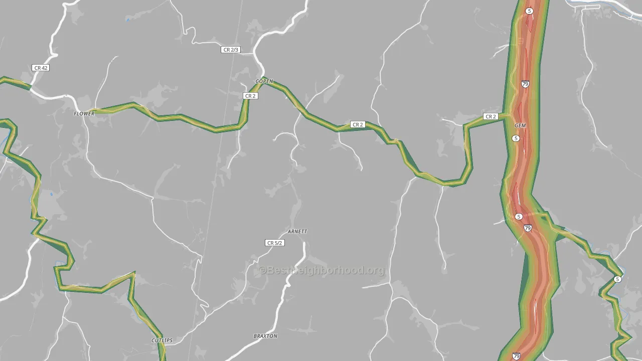 Copen, WV Map of Noise Levels in Copen