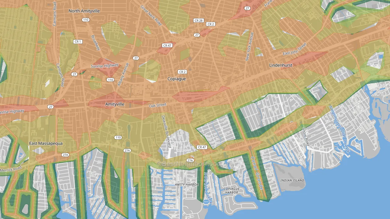 Copiague, NY Map of Noise Levels in Copiague