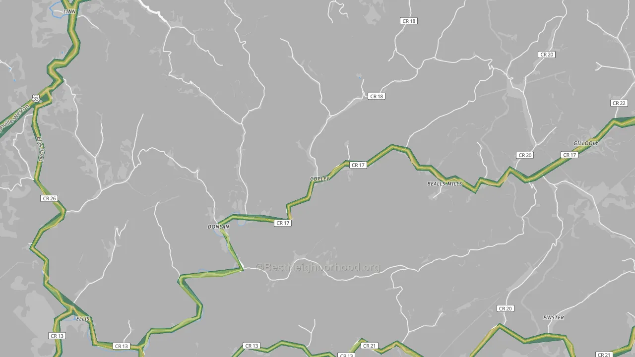 Copley, WV Map of Noise Levels in Copley