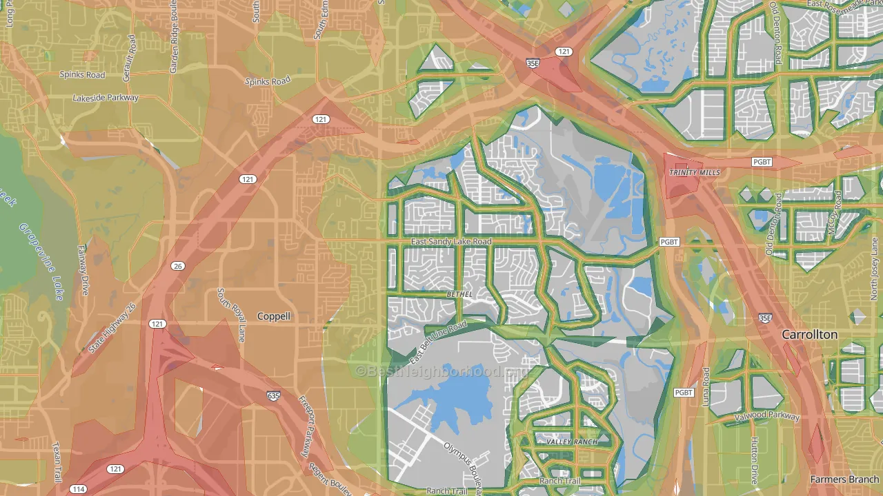 Coppell, TX Map of Noise Levels in Coppell