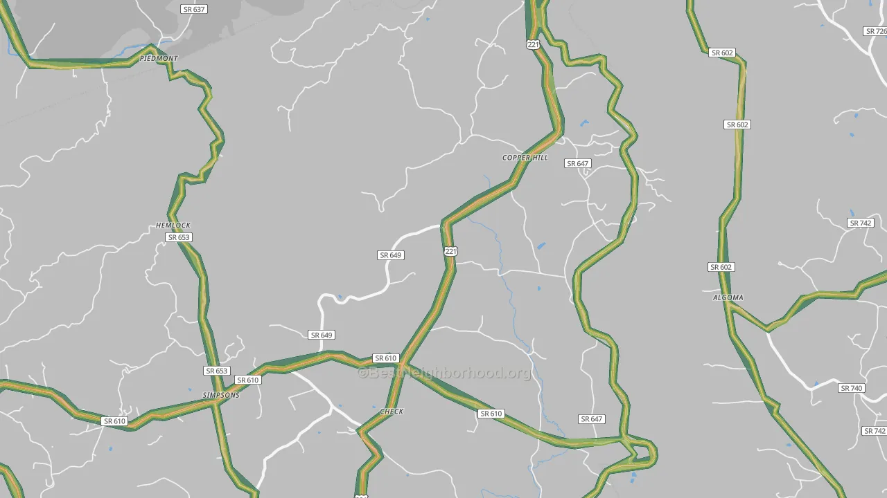 Copper Hill, VA Map of Noise Levels in Copper Hill