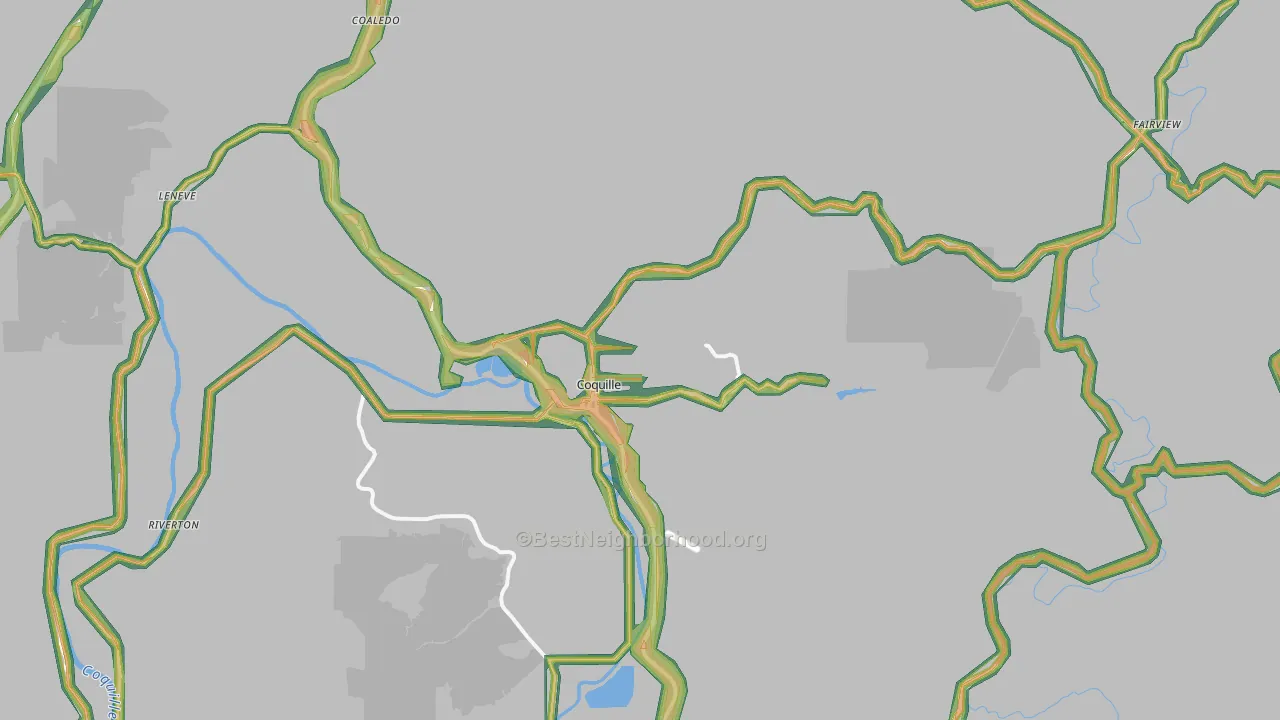 Coquille, OR Map of Noise Levels in Coquille