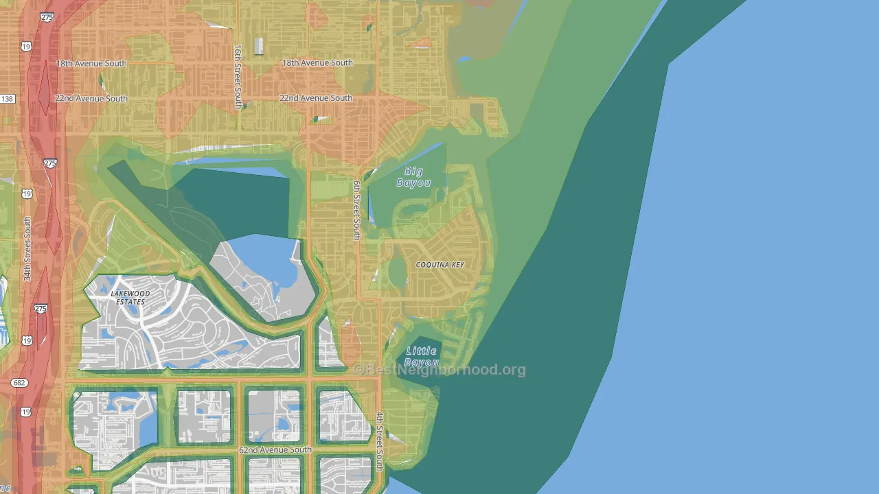 Coquina Key, St. Petersburg, FL Map of Noise Levels in Coquina Key