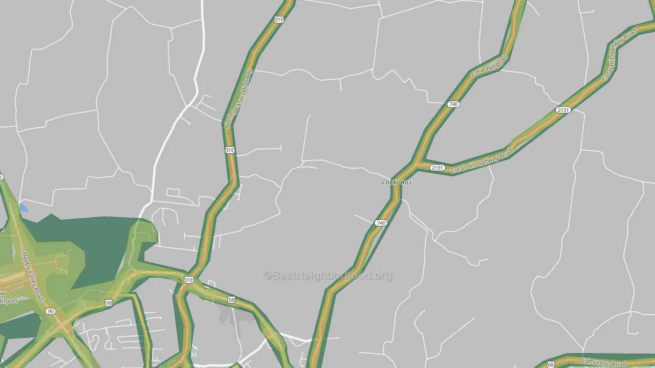 Coral Hill, KY Map of Noise Levels in Coral Hill
