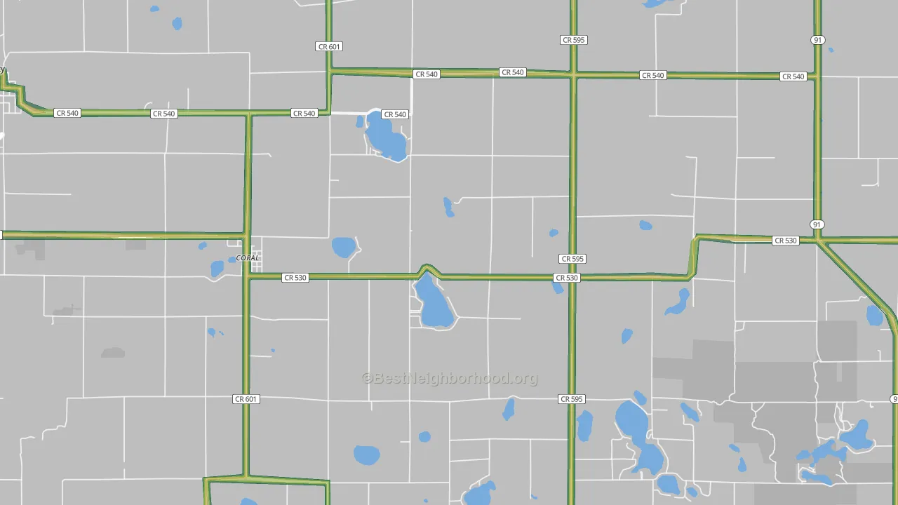 Coral, MI Map of Noise Levels in Coral