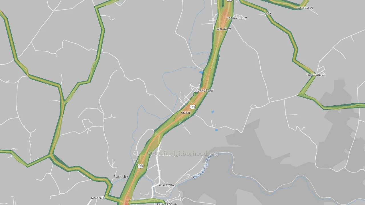 Coral, PA Map of Noise Levels in Coral