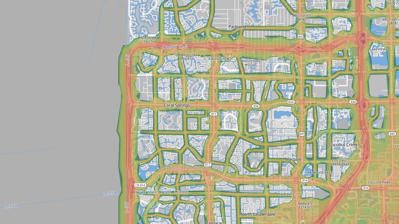 Coral Springs, FL Map of Noise Levels in Coral Springs