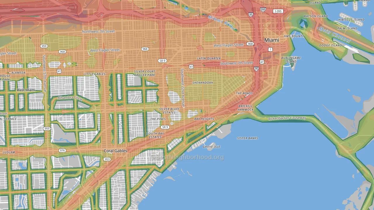 Coral Way, Miami, FL Map of Noise Levels in Coral Way
