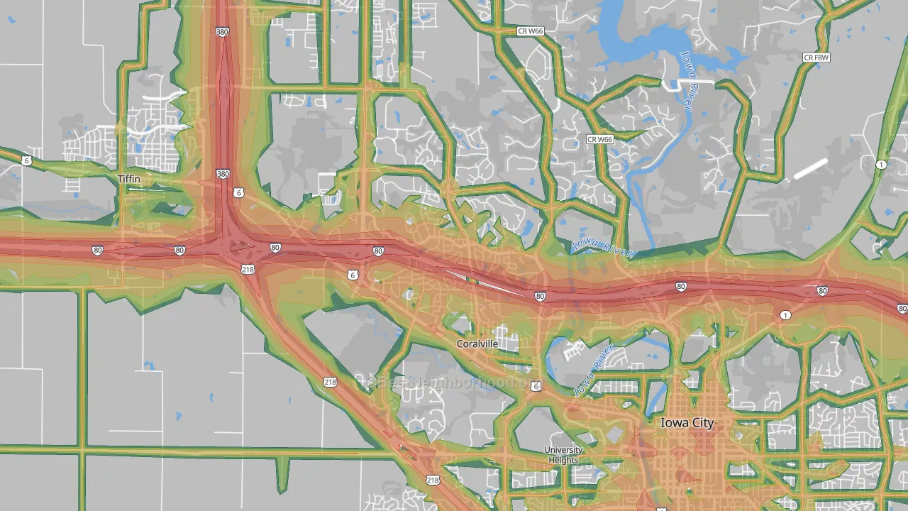 Coralville, IA Map of Noise Levels in Coralville