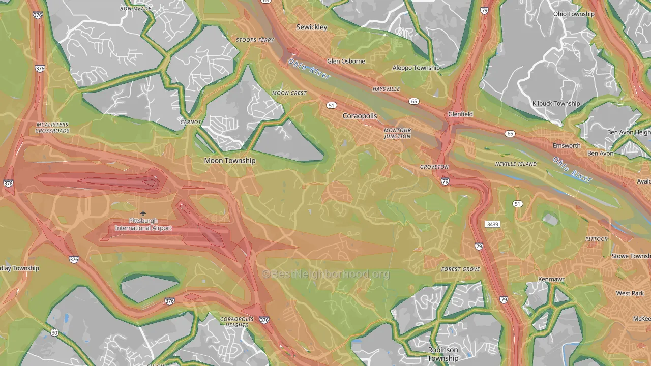 Coraopolis, PA Map of Noise Levels in Coraopolis